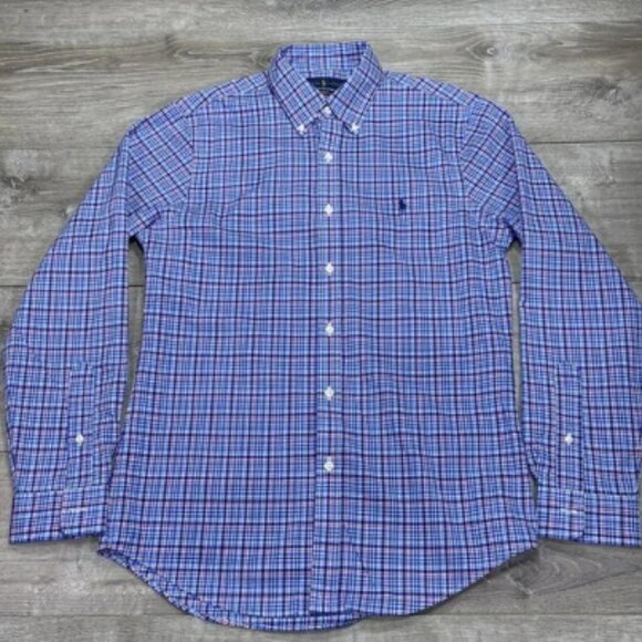 Ralph Lauren Shirt Mens Medium Plaid Slim Fit Stretch Button Down Casual Preppy - Picture 1 of 7